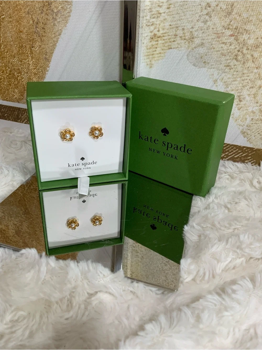 kate spade gold pearl floral stud earrings